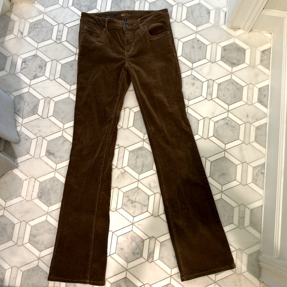 Kut from kloth corduroy mini boot mid rise pants in brown